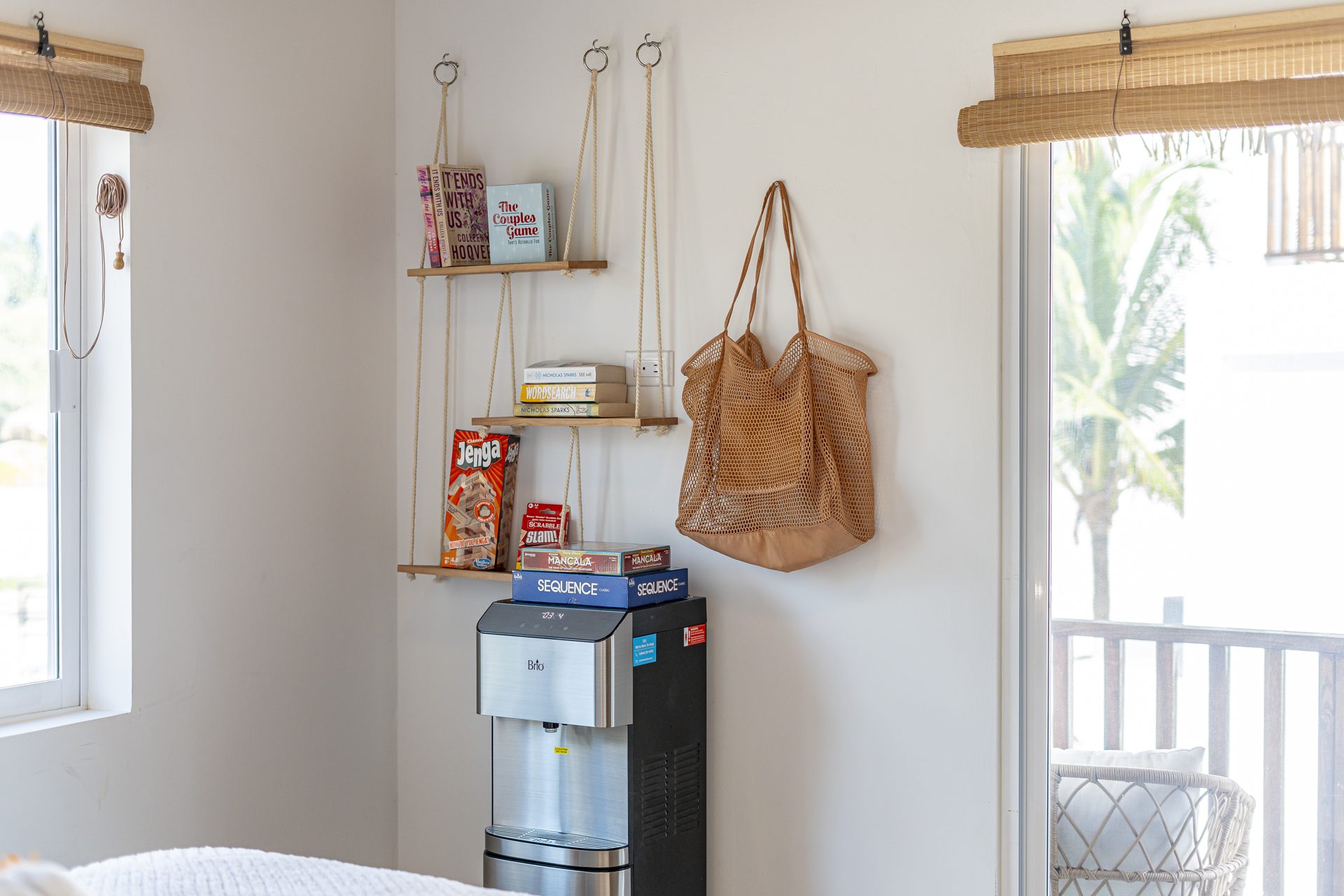 Tarpon Room corner with books, games and a water dispenser