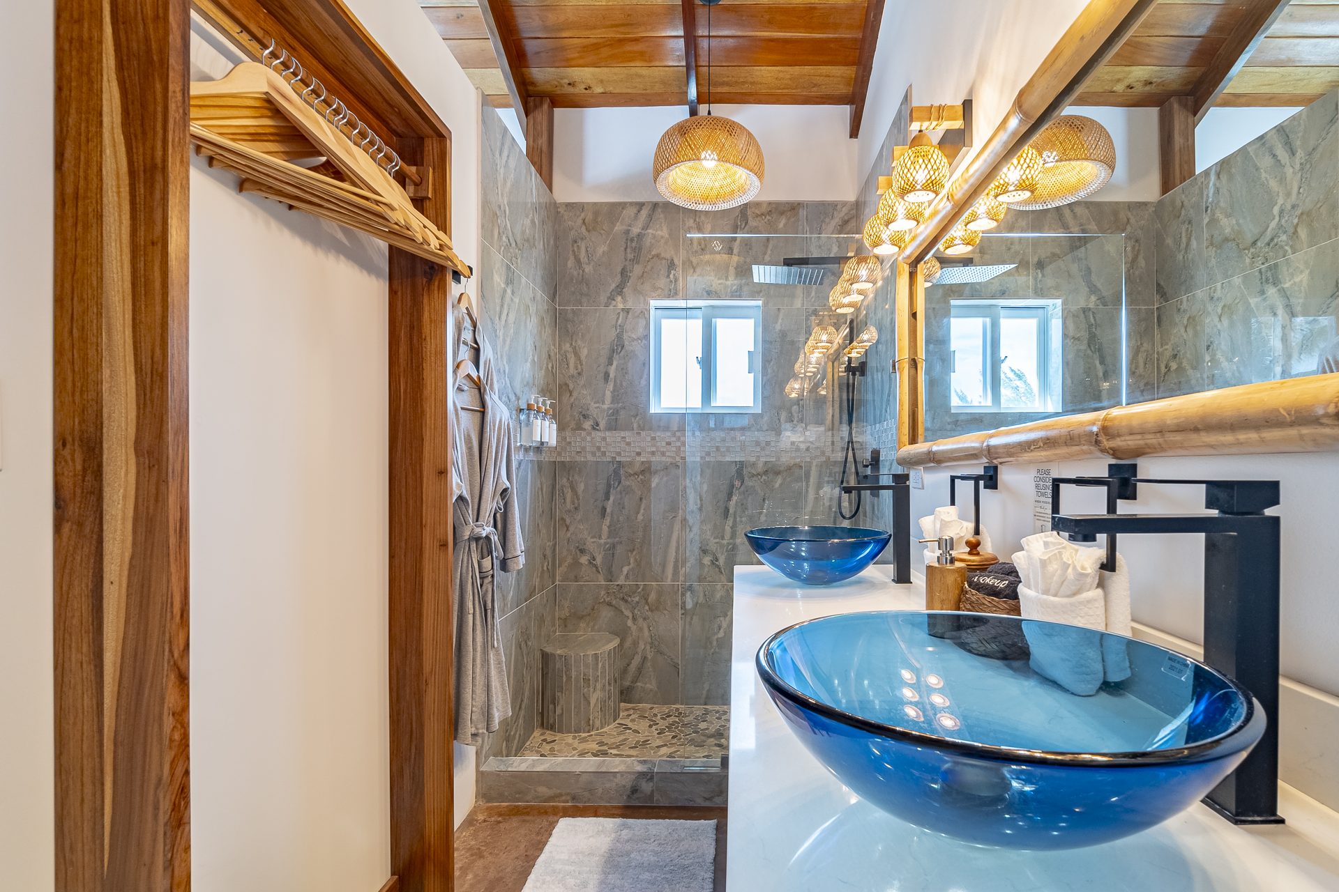 Scuba Room vanity and walk-in shower